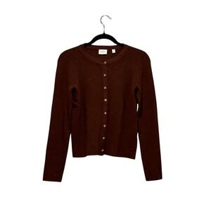 Grandmacore Rust Brown Button Cardigan Crew Neck Knit Academia Cottagecore